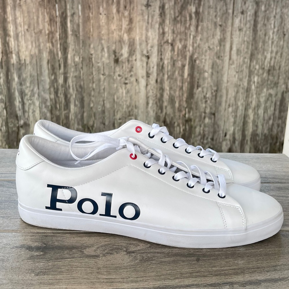 Polo Ralph‎ Lauren Longwood Sneakers Men 15 White Leather Big Logo Low Top Shoes